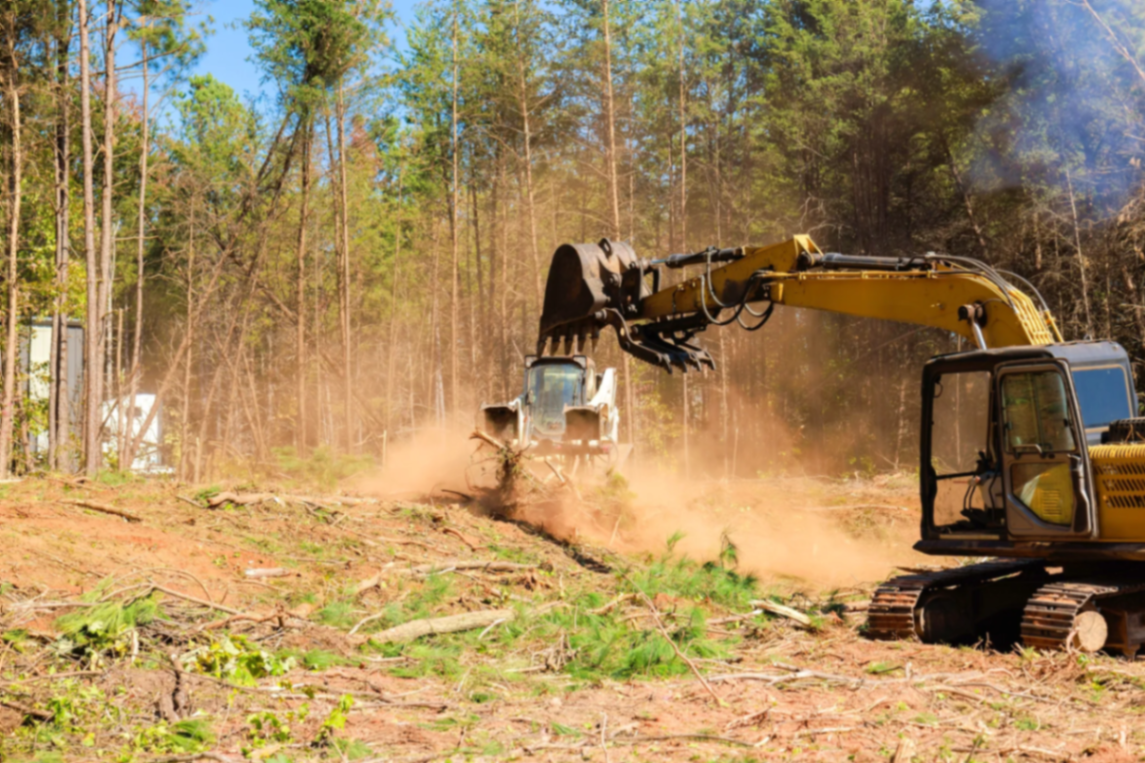 Land Clearing equipment on a Charlotte, NC site preparation project
